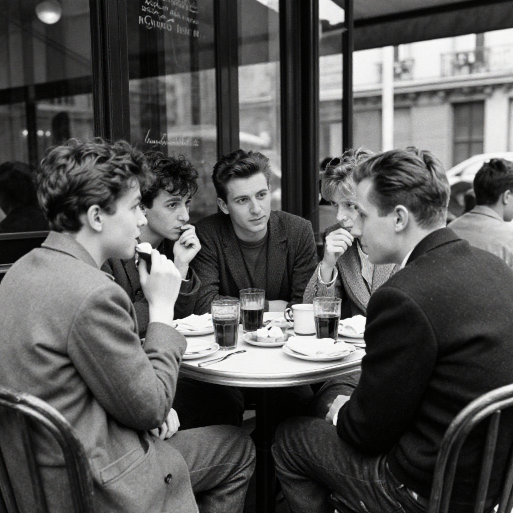 Scène de la Nouvelle Vague française dans un café parisien